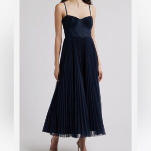 Hutch | Amara Corset Pleated Tulle Fit & Flare Midi Dress